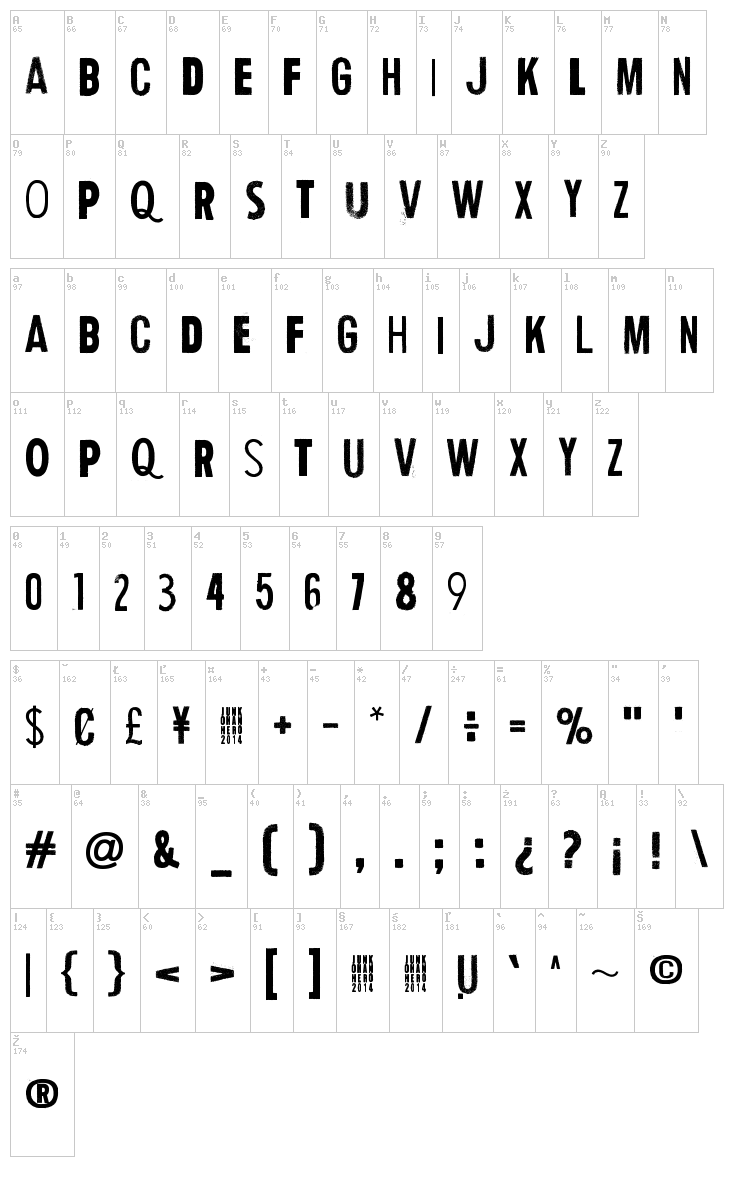 Human Error font map